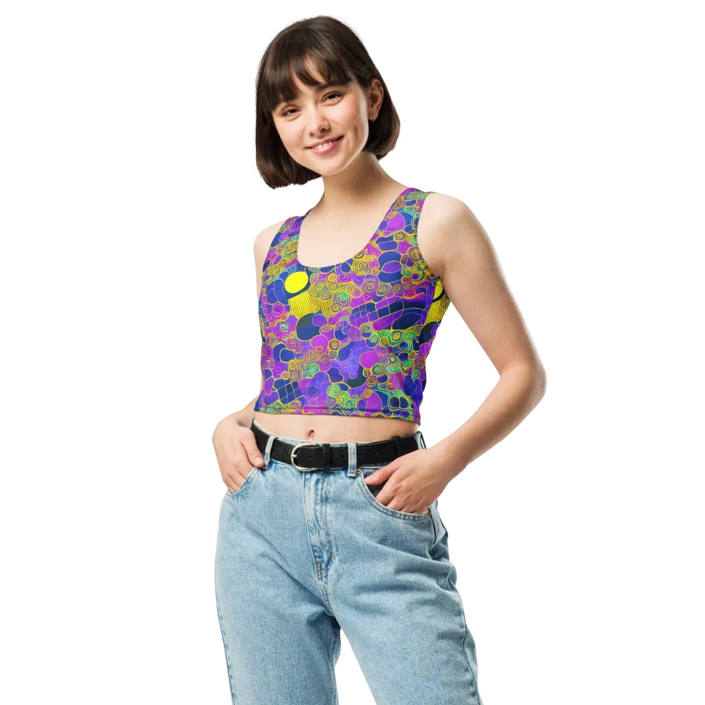 Neon Spiral Current on Crop Top — Front