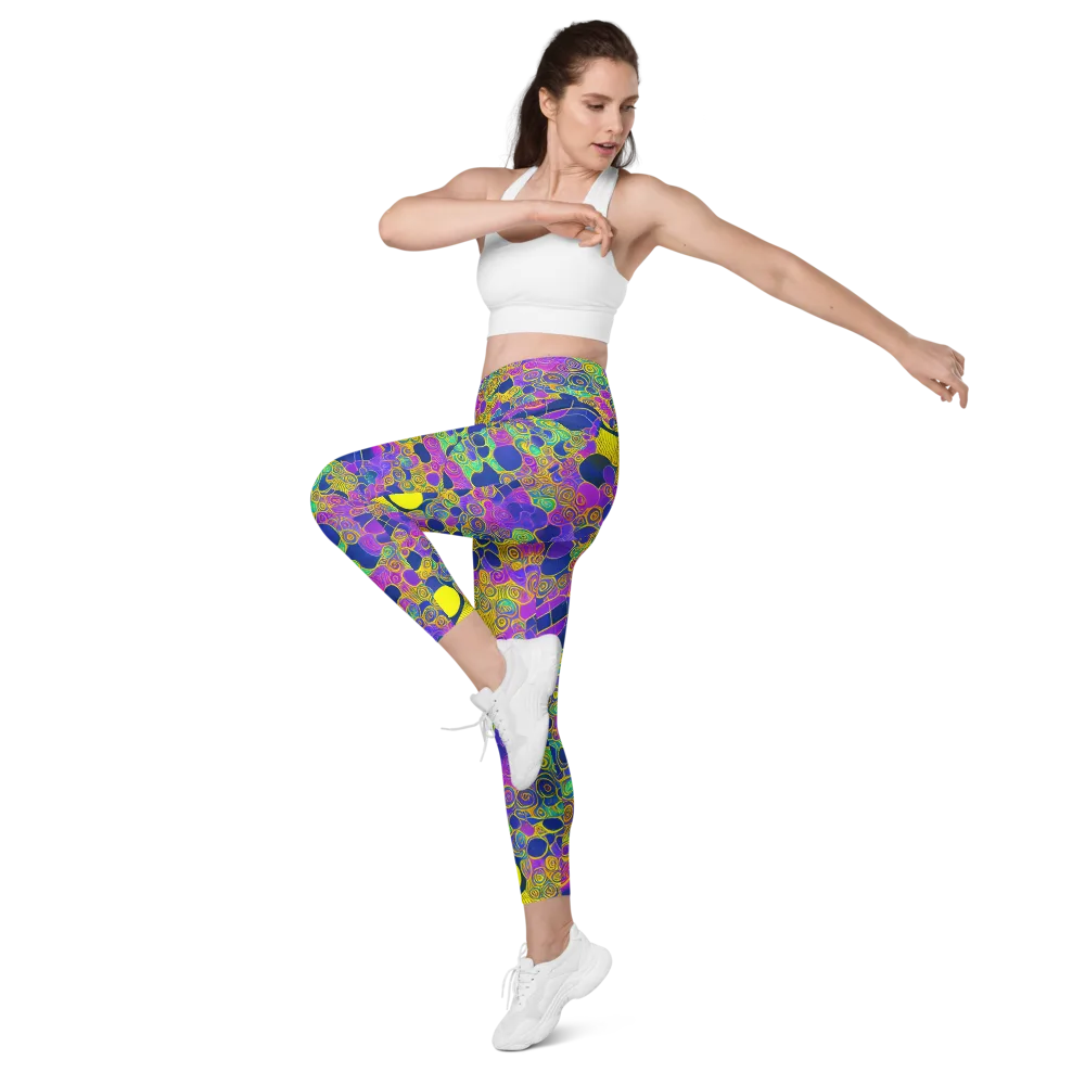 Neon Spiral Current on Leggings with Pockets — Left Front