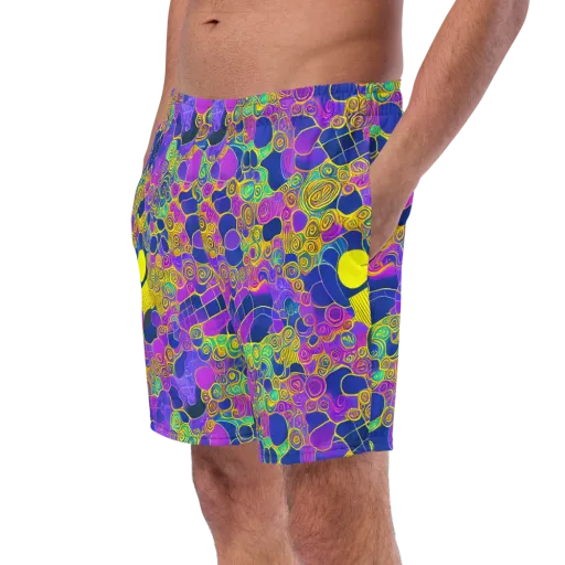 Neon Spiral Current on a Swim Trunks