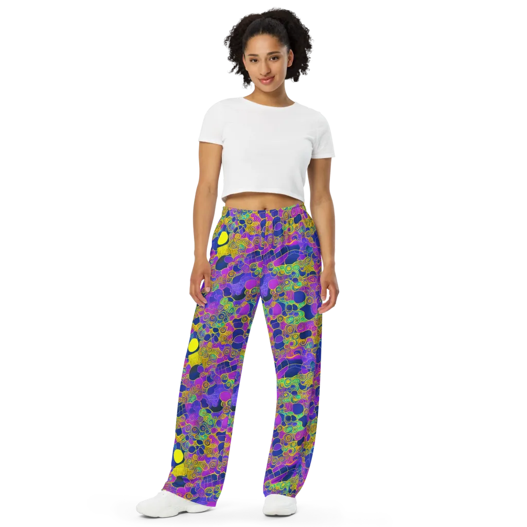 Neon Spiral Current on Wide-Leg Pants — Front