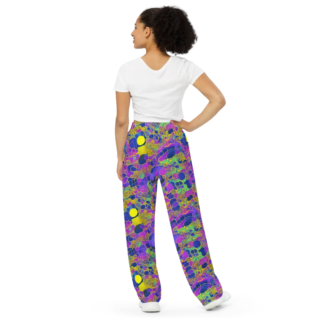 Neon Spiral Current on Wide-Leg Pants — Back