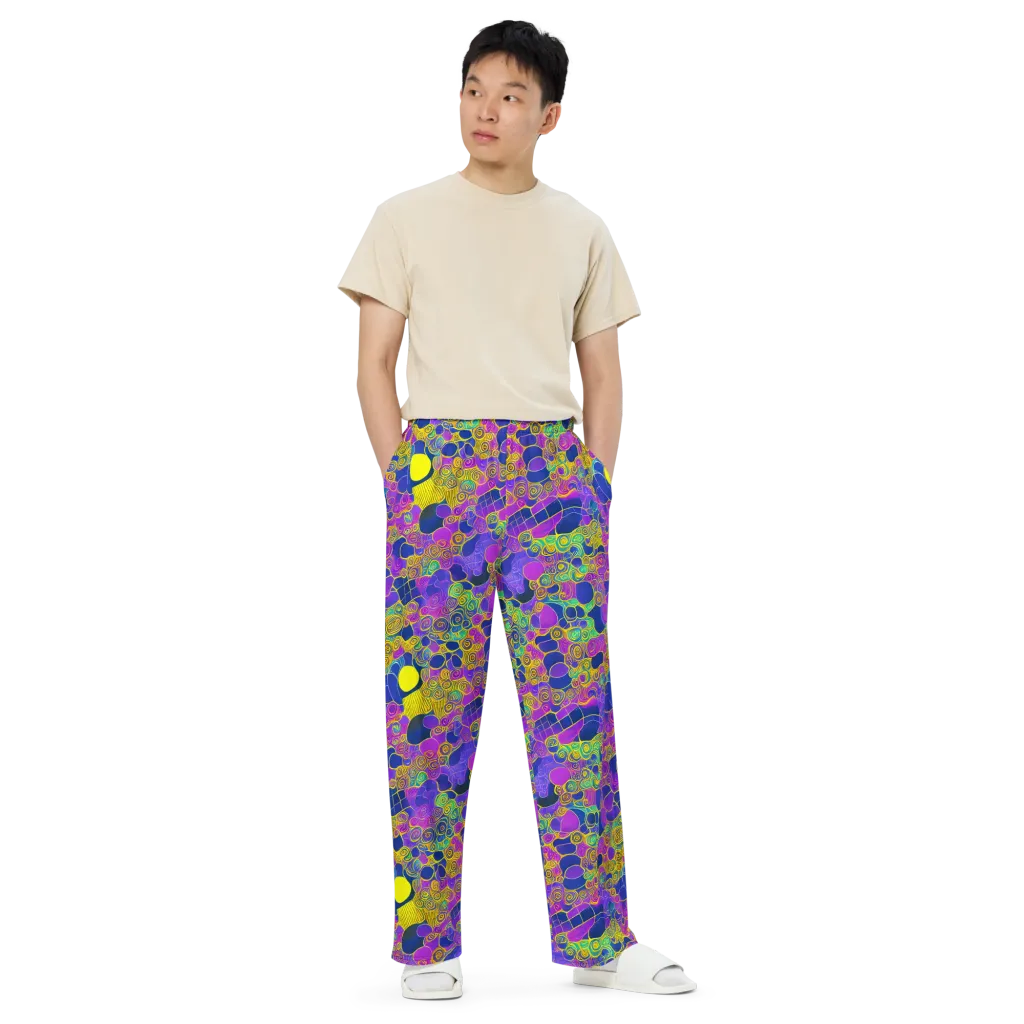 Neon Spiral Current on Wide-Leg Pants — Front