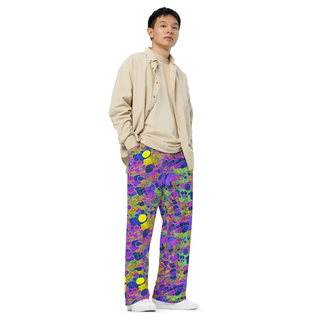 Neon Spiral Current on Wide-Leg Pants — Right Front