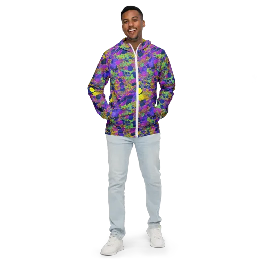 Neon Spiral Current on a Men's Windbreaker