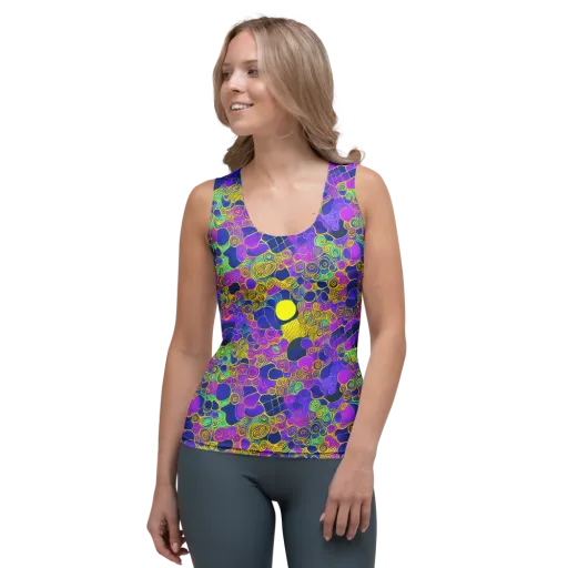 Neon Spiral Current on a Women's Tank Top