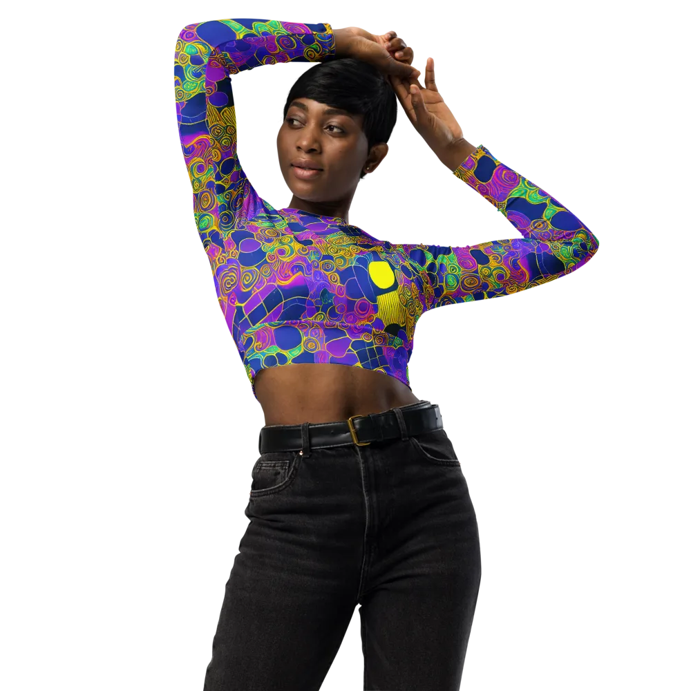 Neon Spiral Current on Long Sleeve Crop Top — Front