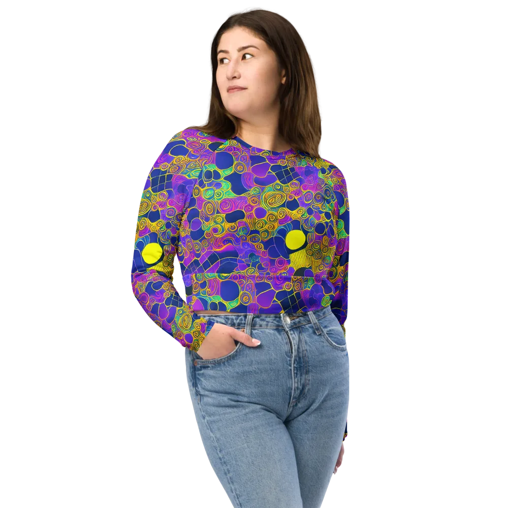 Neon Spiral Current on Long Sleeve Crop Top — Front