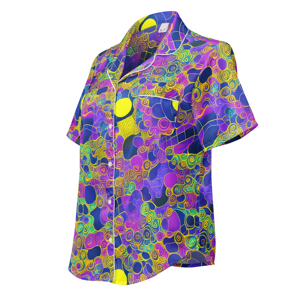 Neon Spiral Current on Women's Short Sleeve Pajama Top — Left Front