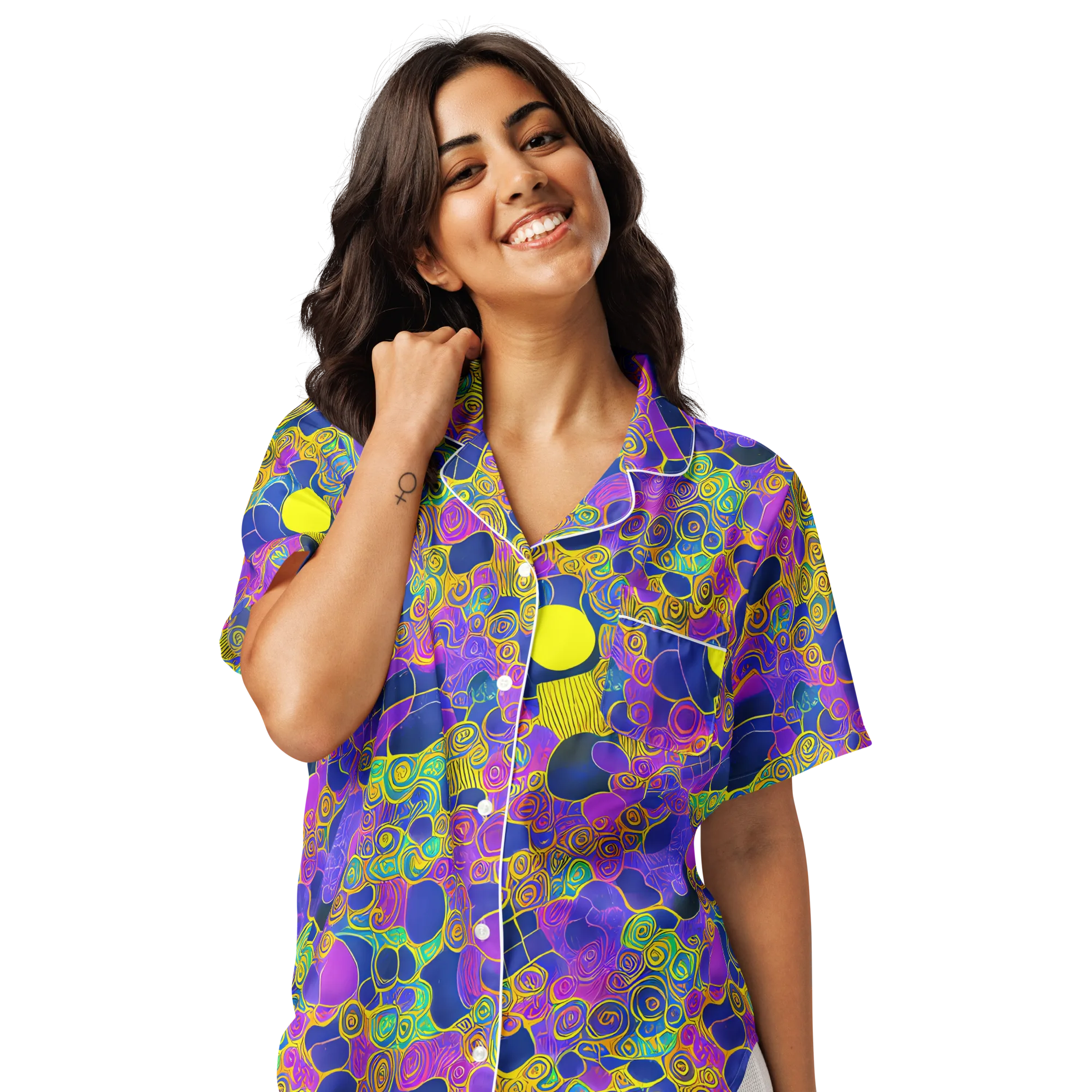 Neon Spiral Current on Women's Short Sleeve Pajama Top — Front