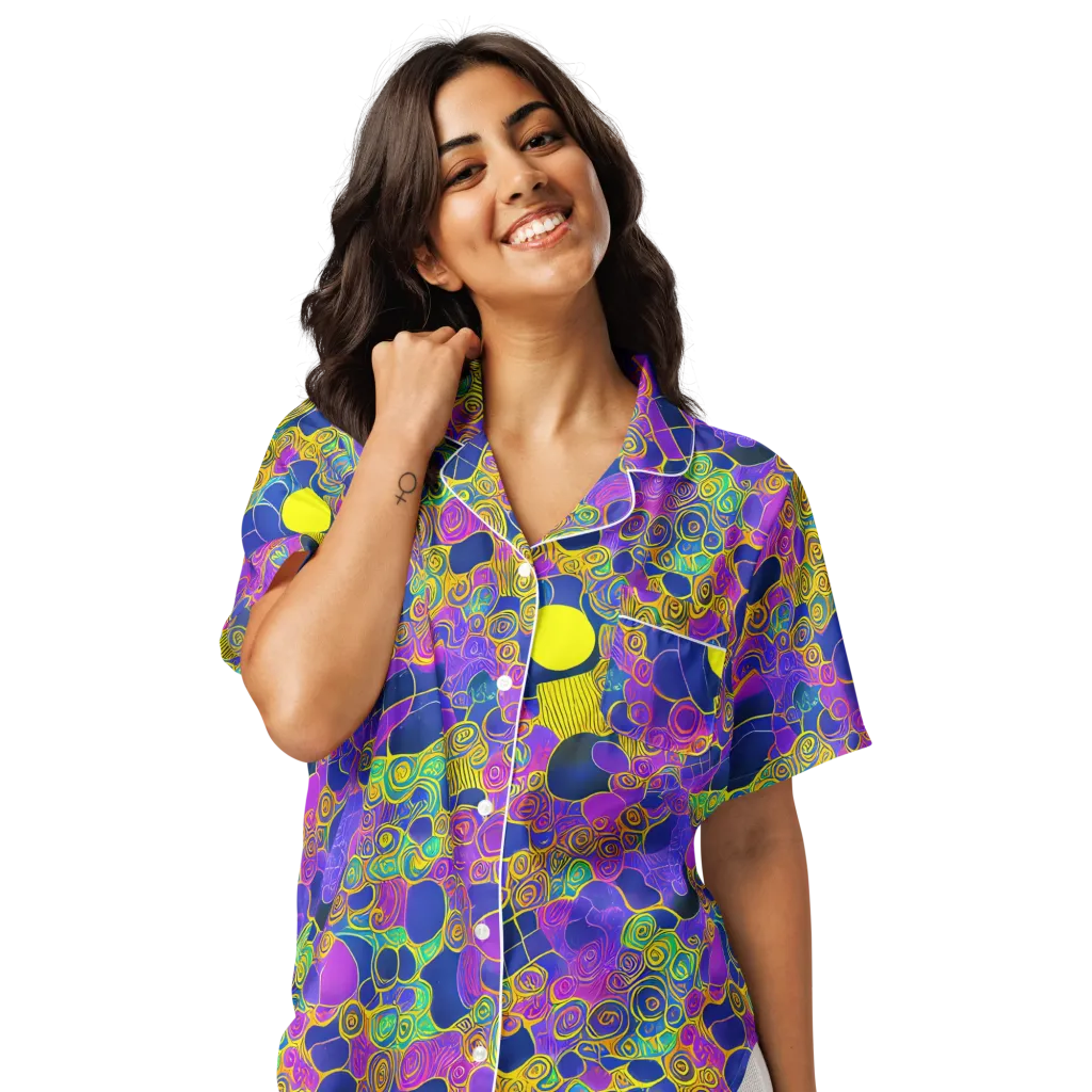 Neon Spiral Current on Women's Short Sleeve Pajama Top — Front