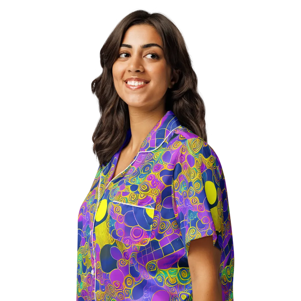 Neon Spiral Current on Women's Short Sleeve Pajama Top — Left Front