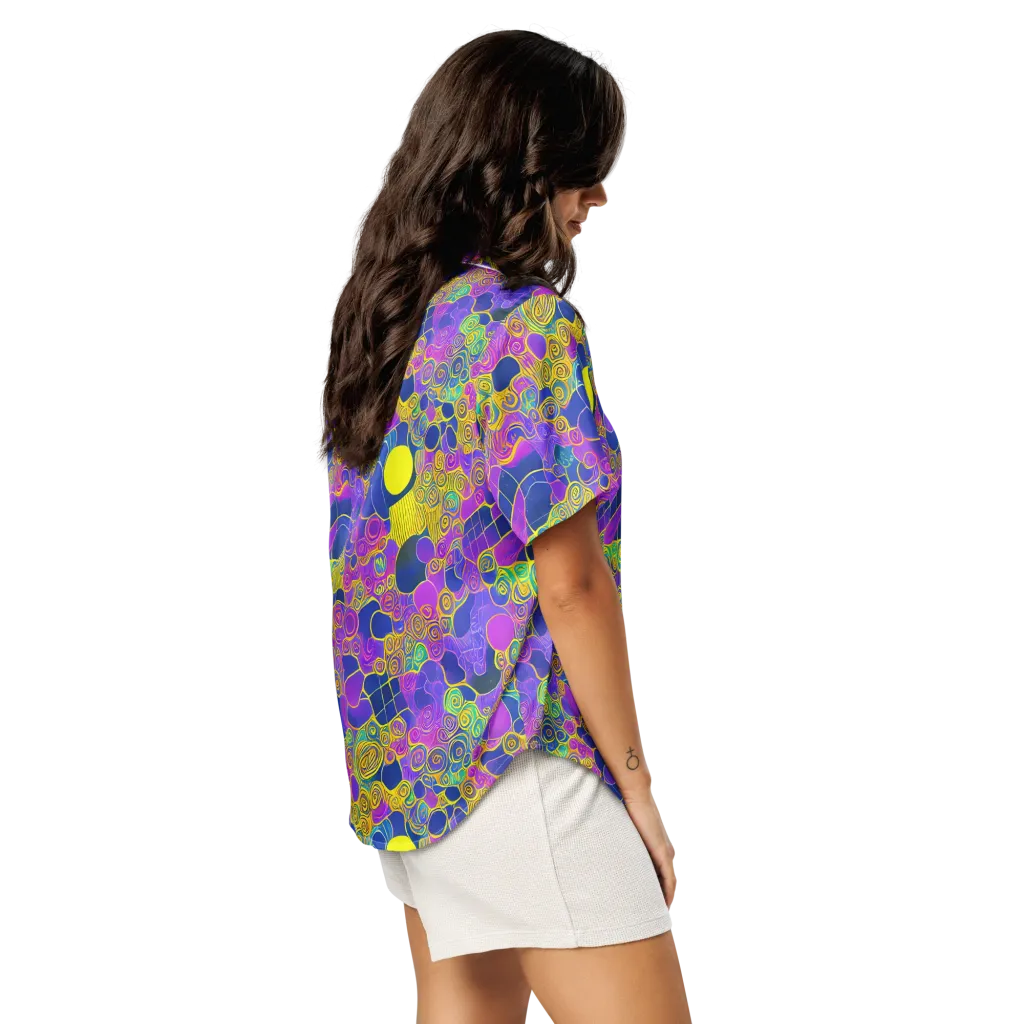 Neon Spiral Current on Women's Short Sleeve Pajama Top — Right Back