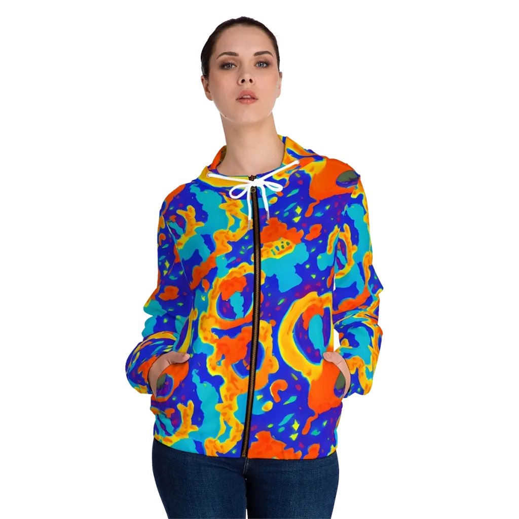 Surreal Surf on Women's Full-Zip Hoodie — Front On Person