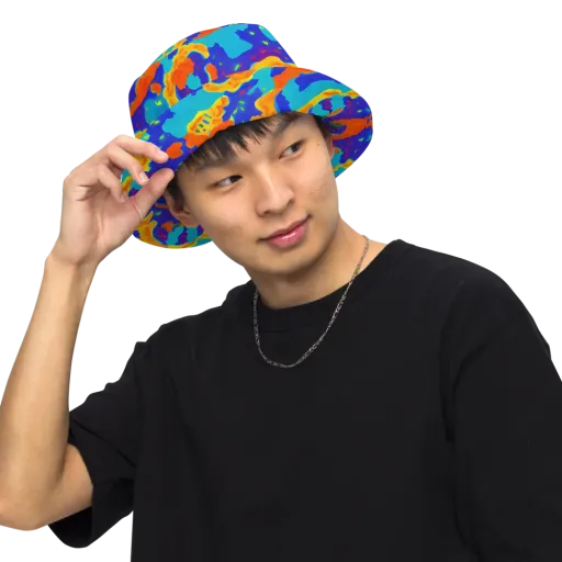 Surreal Surf on a Reversible Bucket Hat