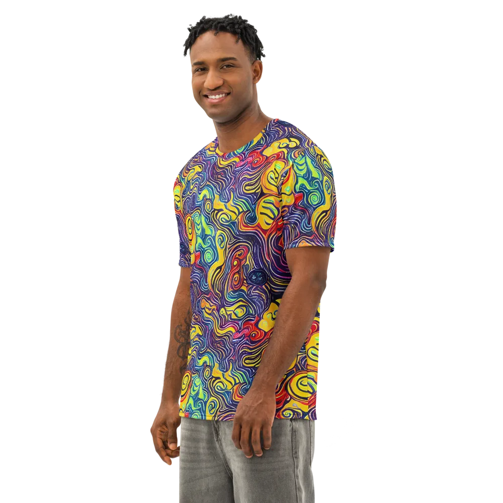 Indigo Frenzy on Men's Cotton Crew Neck T-Shirt — Left Front