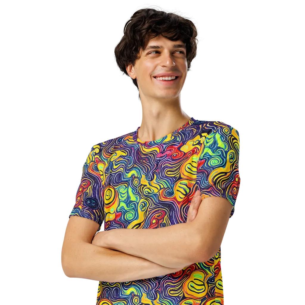 Indigo Frenzy on Men's Crew Neck T-Shirt — Left Front