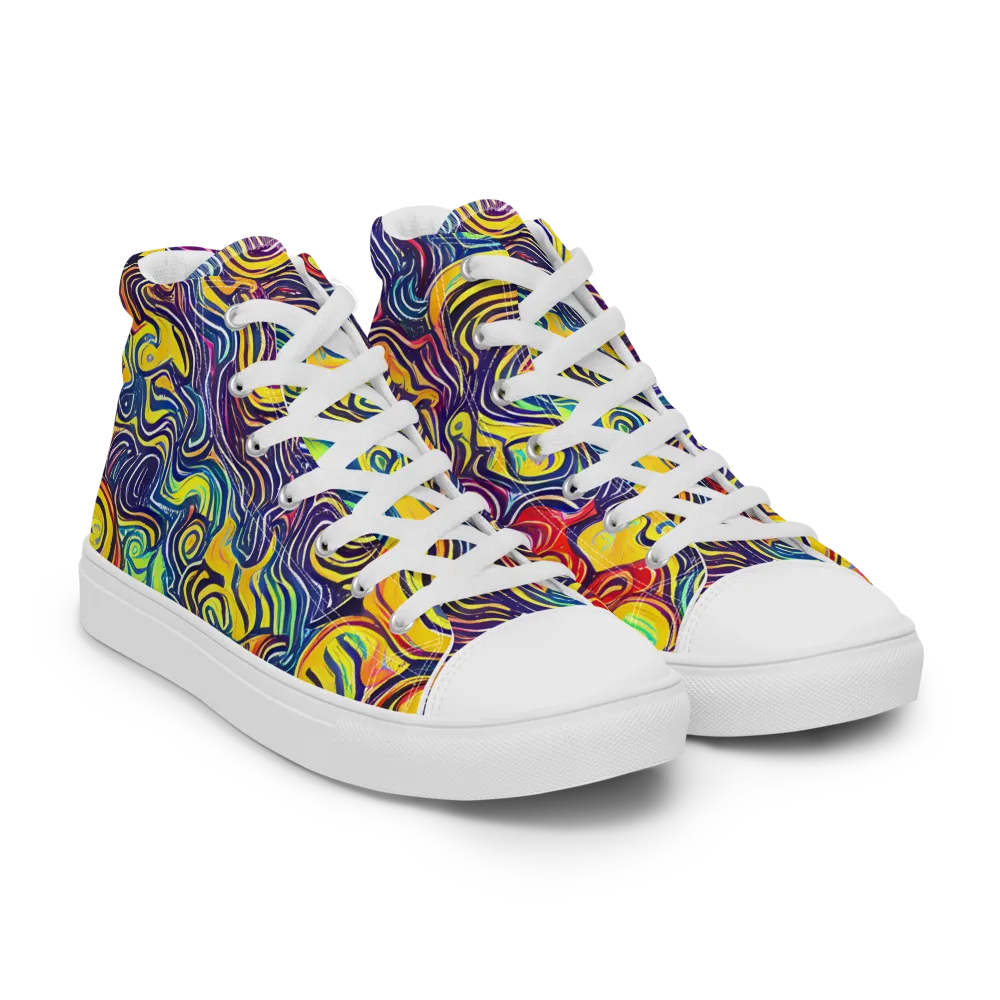 Indigo Frenzy on Men's High Top Canvas Shoes — Right Front
