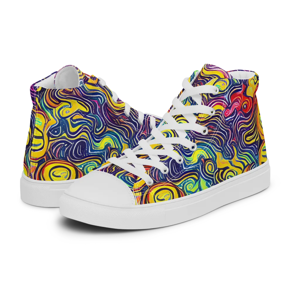 Indigo Frenzy on Men's High Top Canvas Shoes — Left