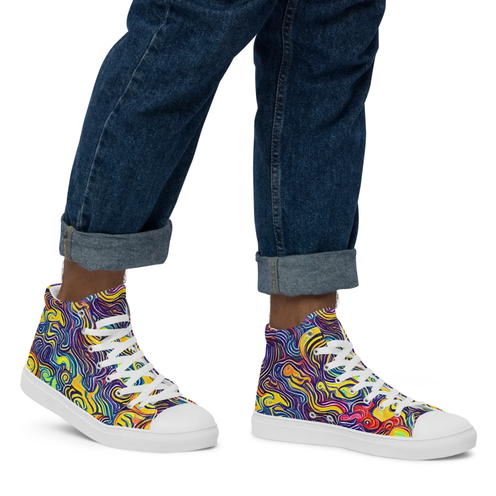 Indigo Frenzy on Men's High Top Canvas Shoes — Right