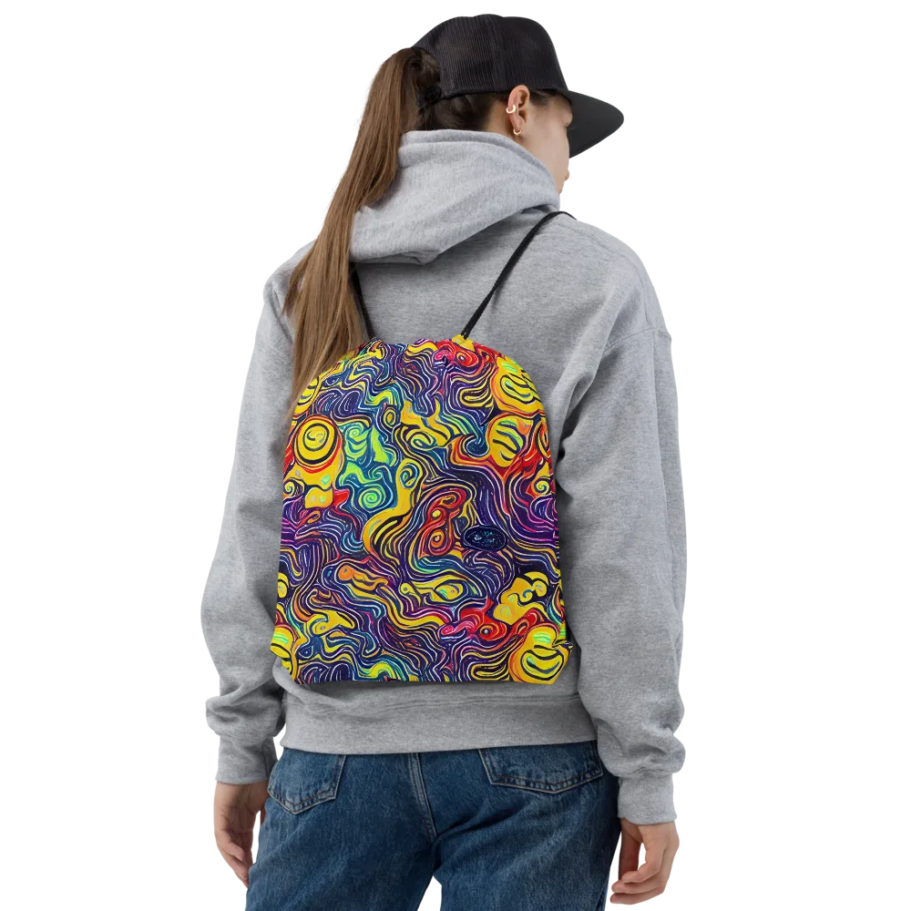 Indigo Frenzy on Drawstring Bag — Front