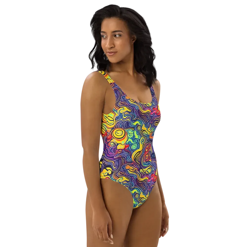 Indigo Frenzy on One-Piece Swimsuit — Right