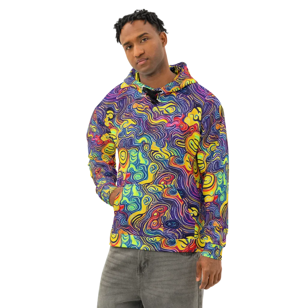Indigo Frenzy on Cotton Hoodie — Left Front