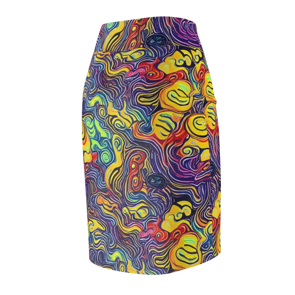 Indigo Frenzy on Pencil Skirt — Back Side