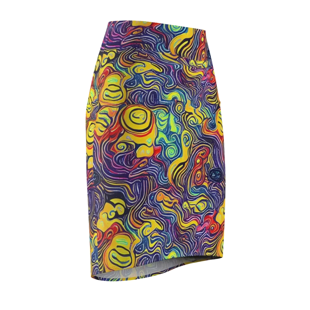 Indigo Frenzy on Pencil Skirt — Front Side