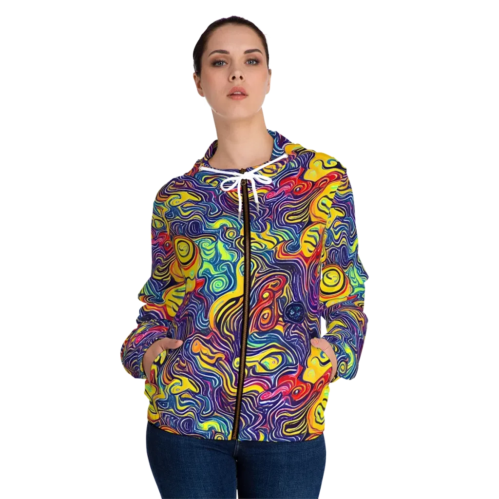 Indigo Frenzy on Women's Full-Zip Hoodie — Front On Person