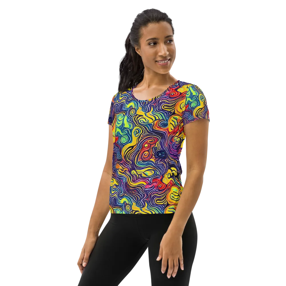Indigo Frenzy on Women's Athletic T-Shirt — Left