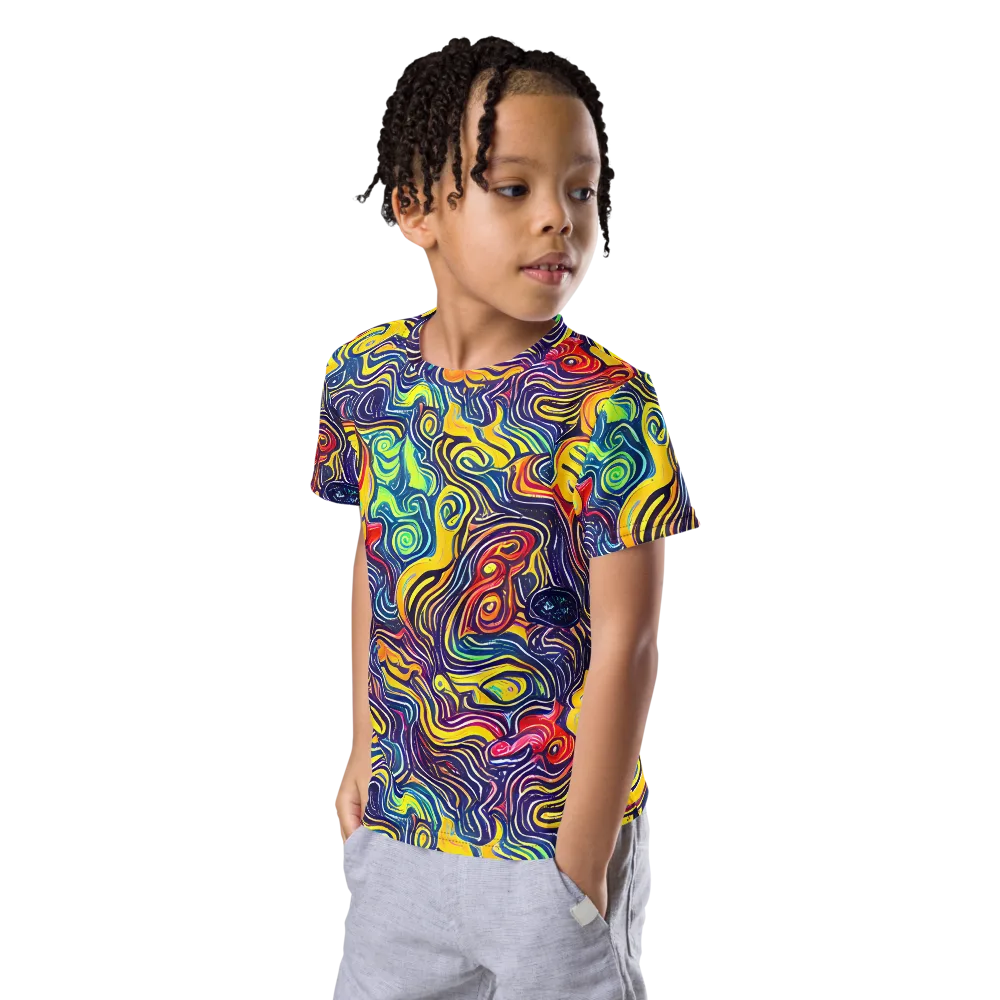 Indigo Frenzy on Kids Crew Neck T-Shirt — Left Front
