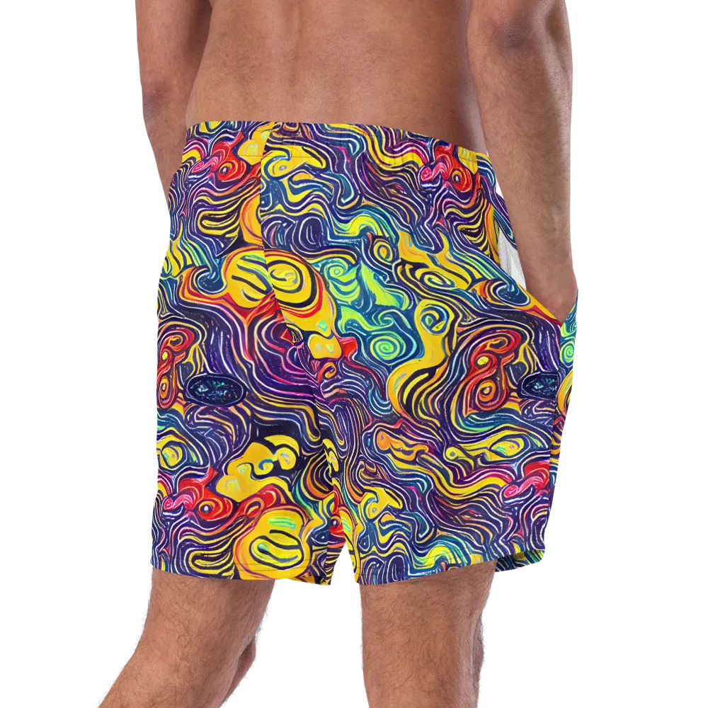 Indigo Frenzy on Swim Trunks — Right Back