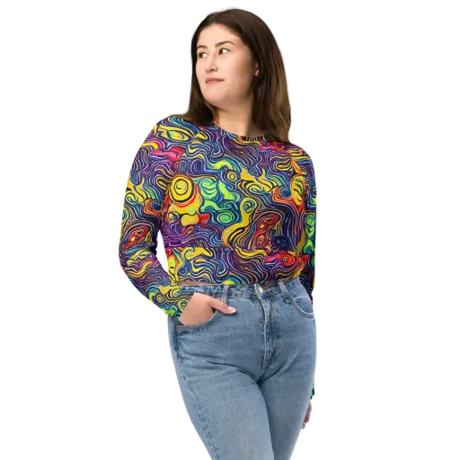 Indigo Frenzy on a Long Sleeve Crop Top