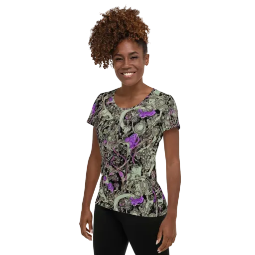 Molten Curiosity on a Women's Athletic T-Shirt