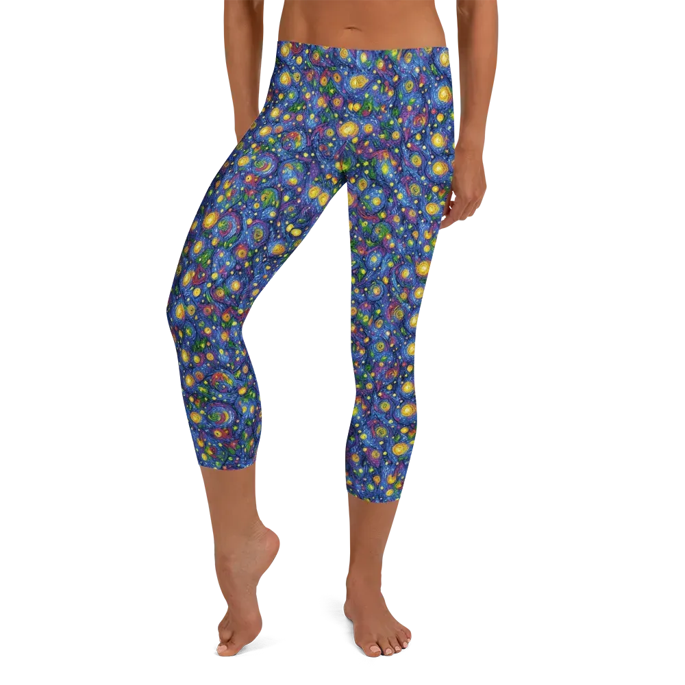 Cobalt Star Garden on Capri Leggings — Front