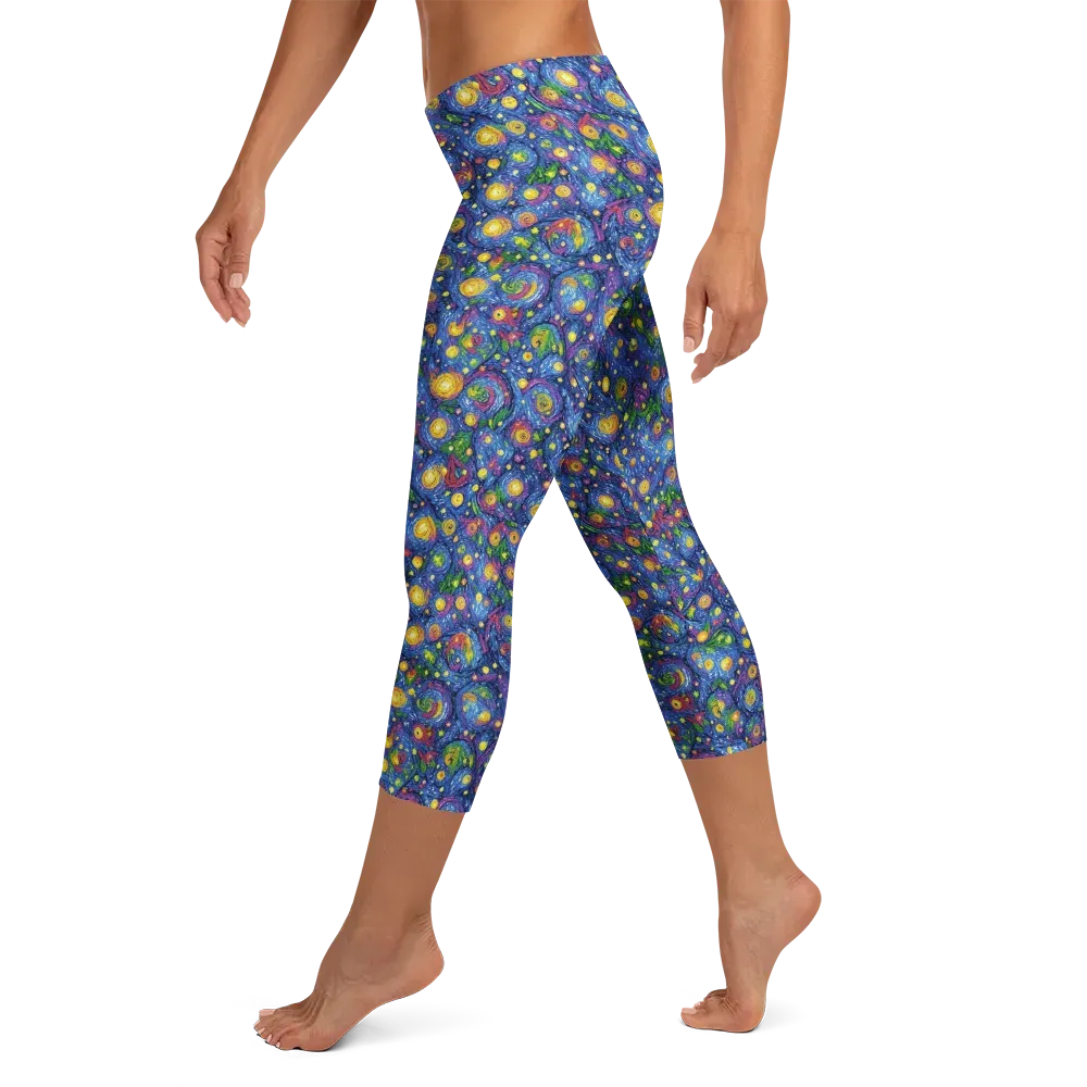 Cobalt Star Garden on Capri Leggings — Left
