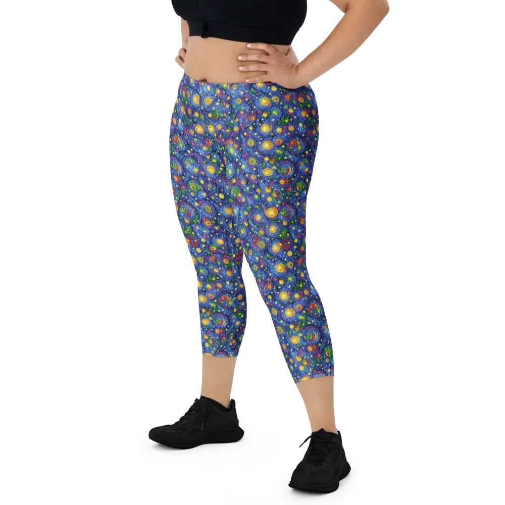 Cobalt Star Garden on Capri Leggings — Front