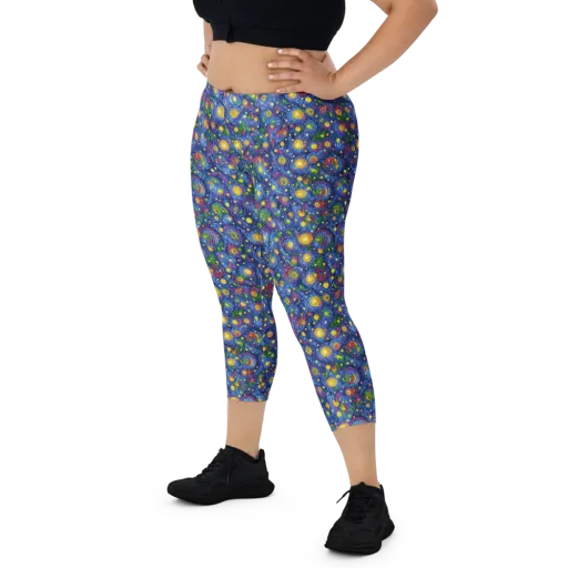 Cobalt Star Garden on a Capri Leggings