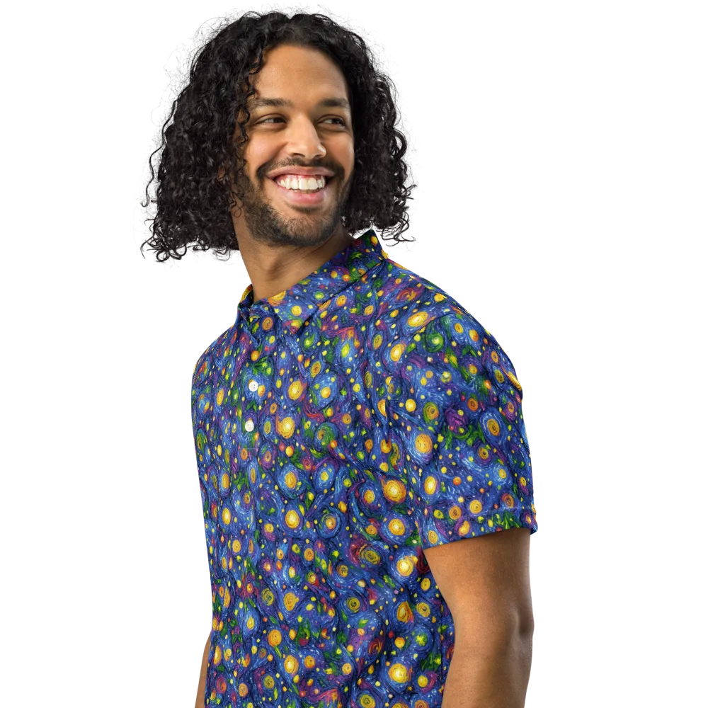 Cobalt Star Garden on Men's Slim Fit Polo Shirt — Left Front