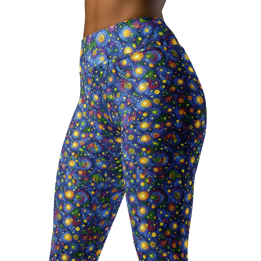 Cobalt Star Garden on Yoga Leggings — Left Front