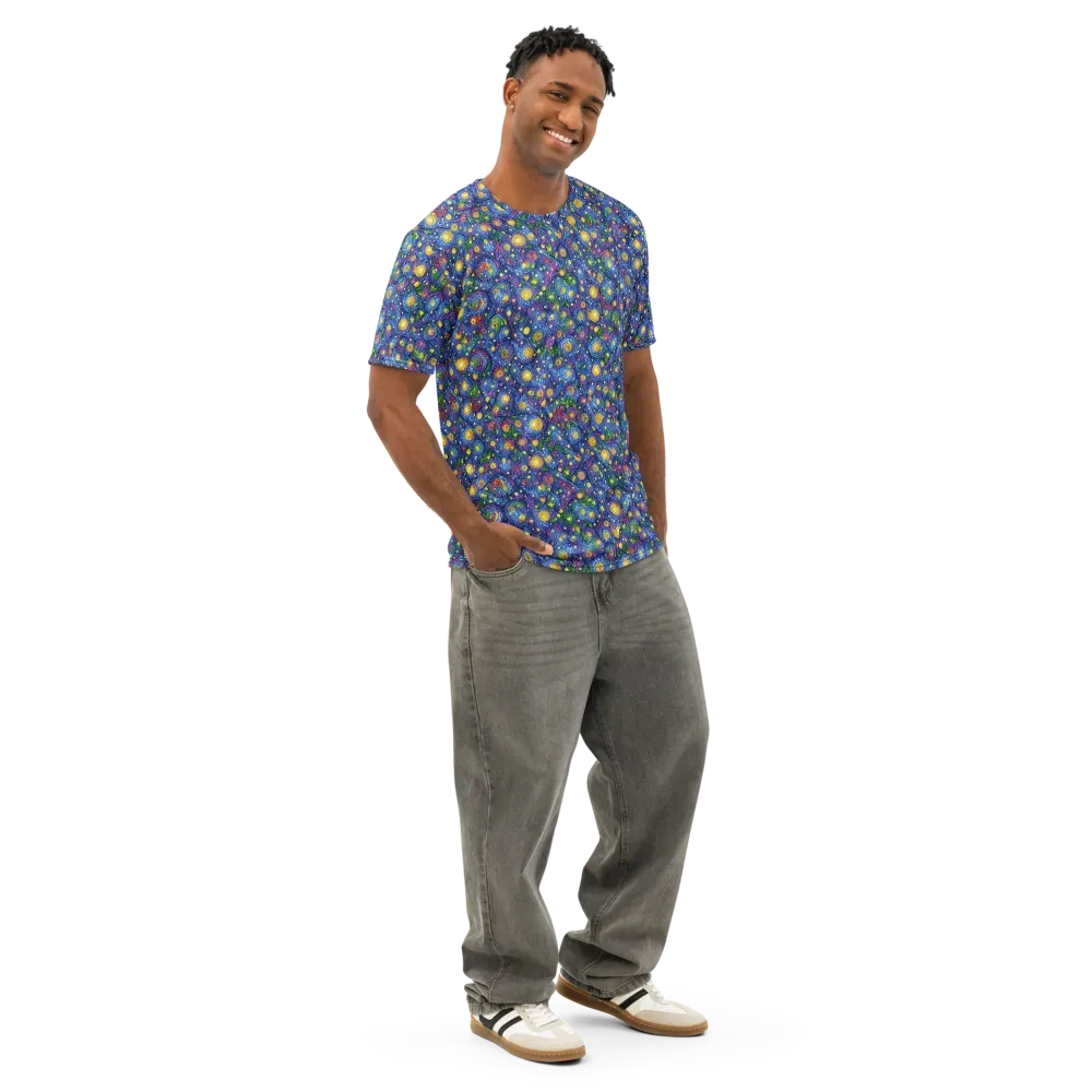 Cobalt Star Garden on Men's Cotton Crew Neck T-Shirt — Right Front