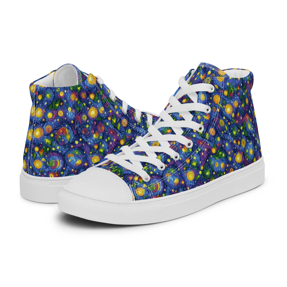 Cobalt Star Garden on Men's High Top Canvas Shoes — Left