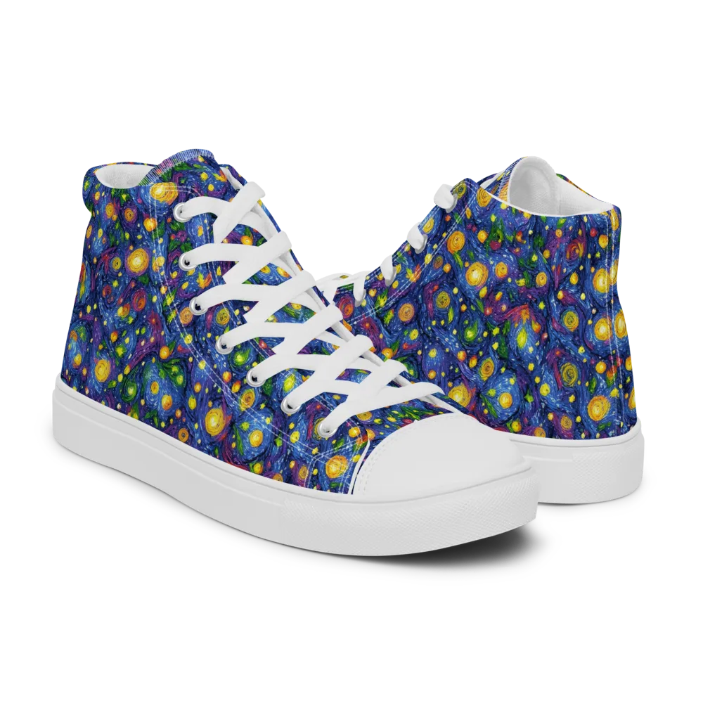 Cobalt Star Garden on Men's High Top Canvas Shoes — Right