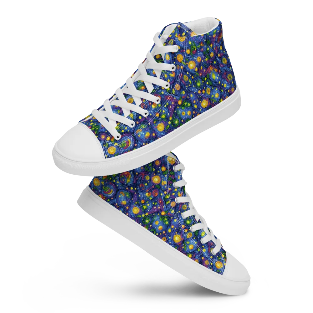 Cobalt Star Garden on Men's High Top Canvas Shoes — Front