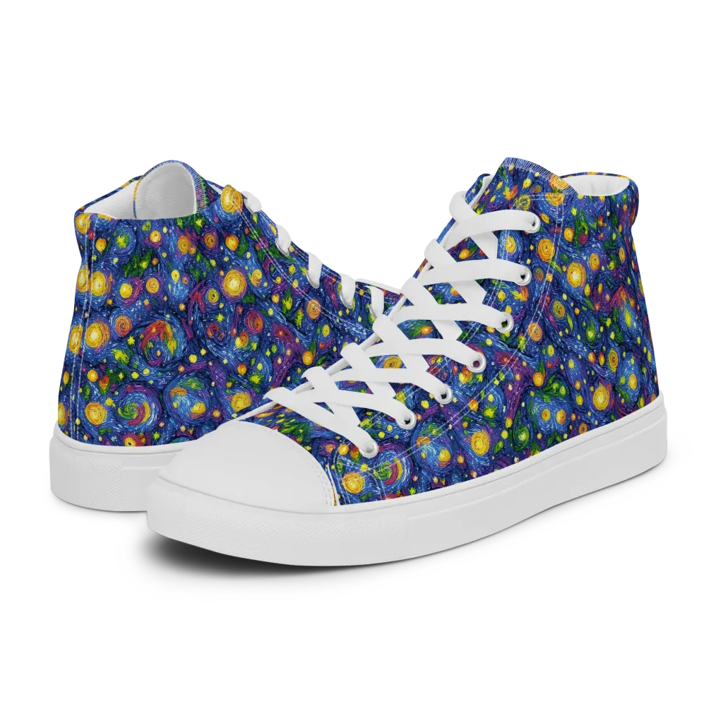 Cobalt Star Garden on Women's High Top Canvas Shoes — Left