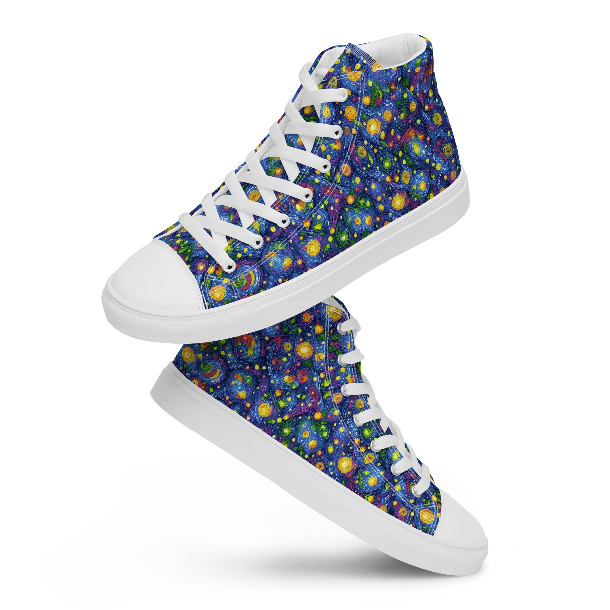 Cobalt Star Garden on Women's High Top Canvas Shoes — Front