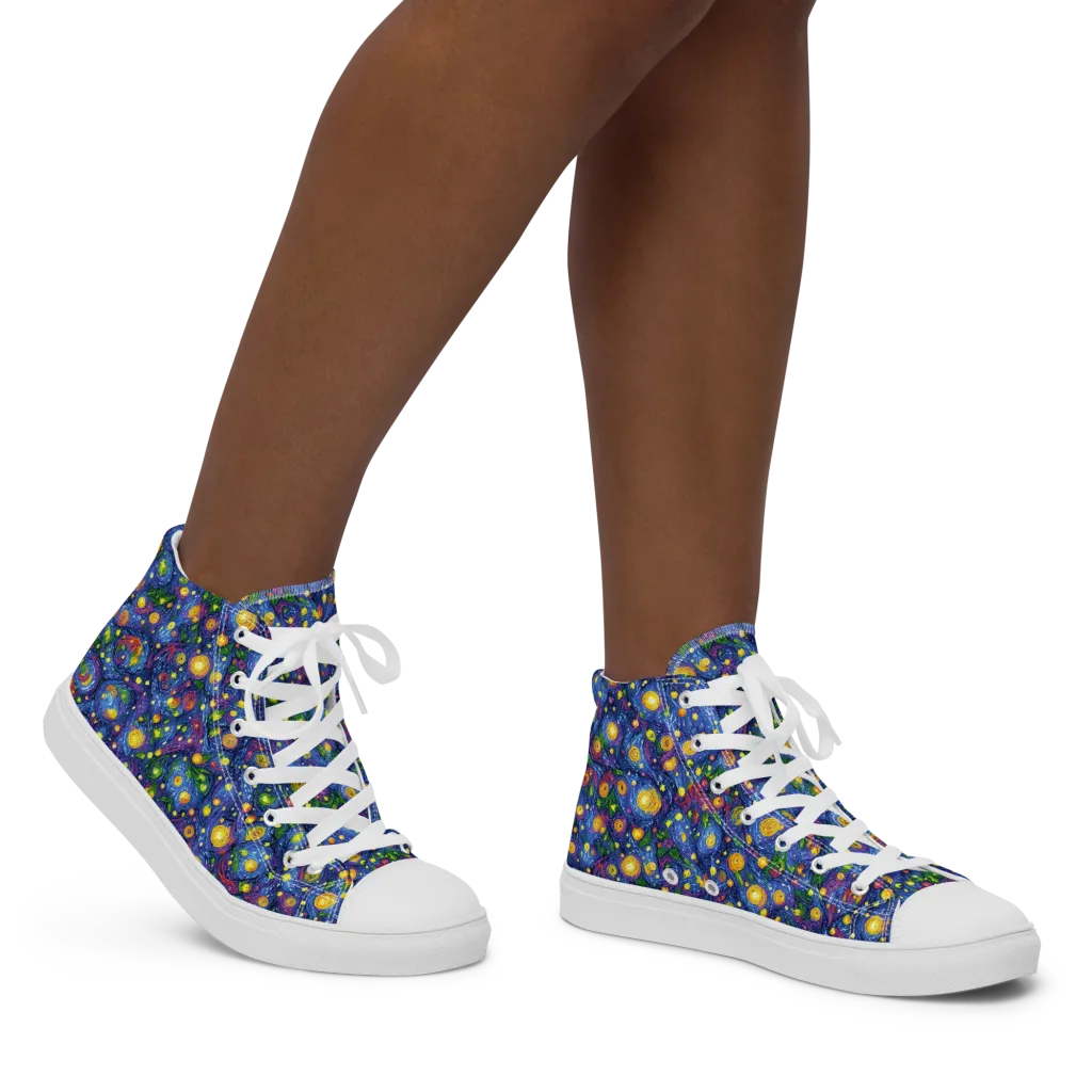Cobalt Star Garden on Women's High Top Canvas Shoes — Right