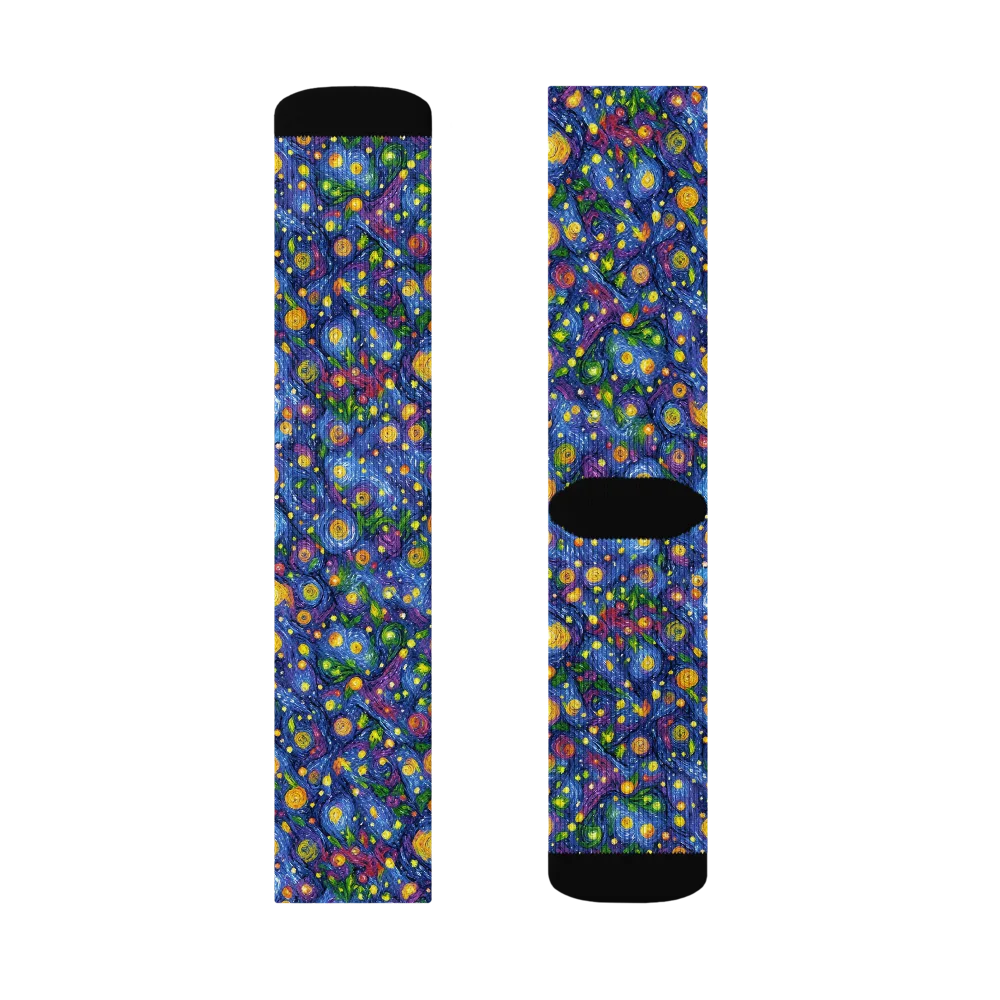 Cobalt Star Garden on Socks — Right Sock