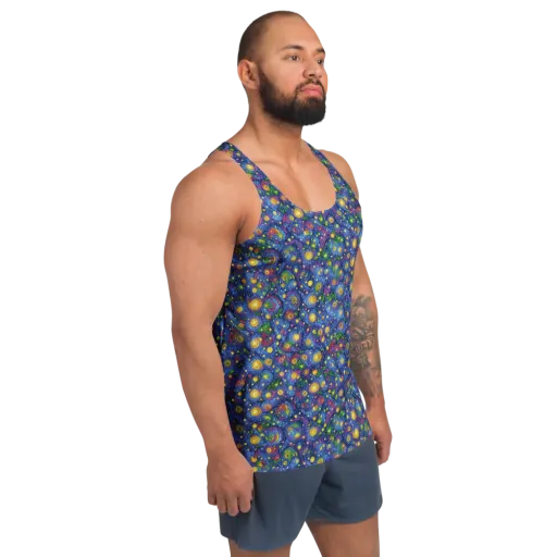 Cobalt Star Garden on a Men's Tank Top