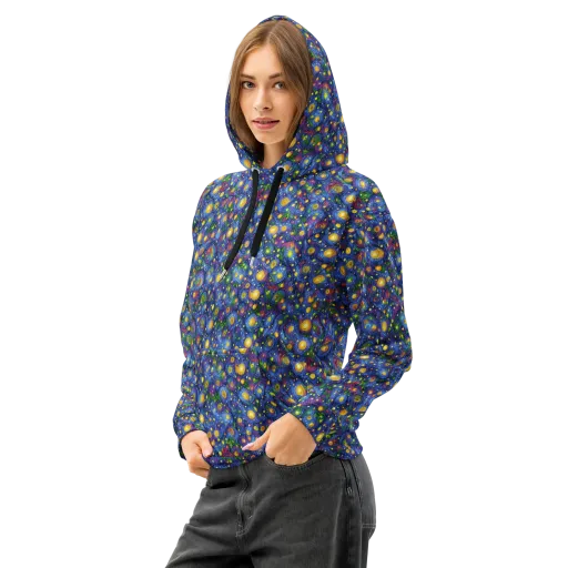 Cobalt Star Garden on a Cotton Hoodie